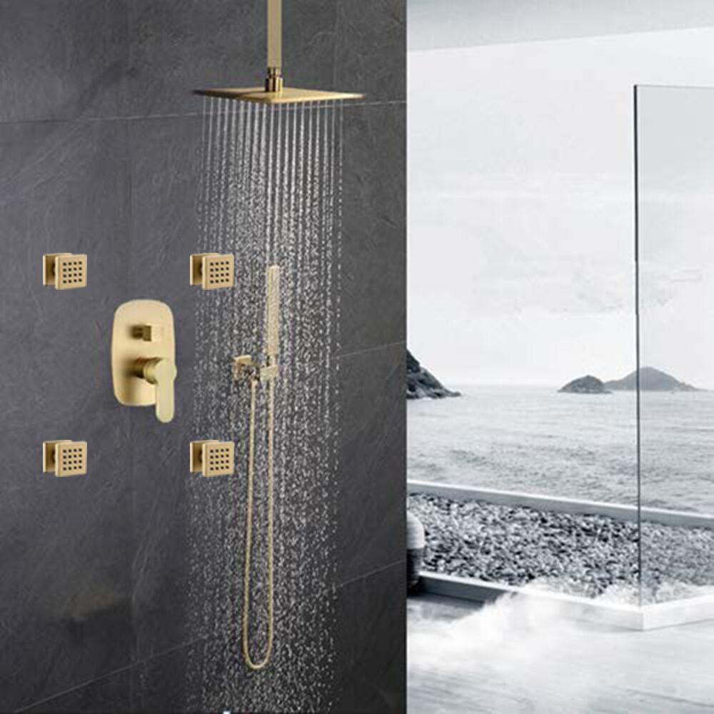12 Inch Solid Brass Chrome Finish Shower Arm with Square Rain Shower Head Extension for Apartment & Hotel Use