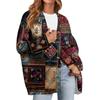 Women's Fashion Long Sleeve Print V-Neck Button Loose Cardigan Top