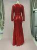 2025 Červené Třpytivé Šaty s Rybím Ocasem, Dlouhým Rukávem a Výstřihem do V pro Ženy