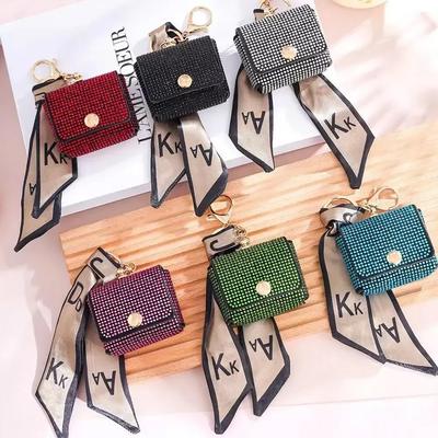 Glänzende Diamant Mini Münzbörse Schlüsselanhänger Lippenstifttasche mit Klappe Aufbewahrungstasche Tragbare Reise Make-up Tasche Kopfhörertasche Geschenk für Mama