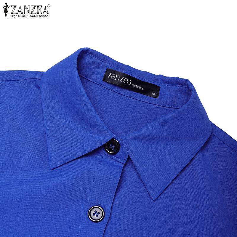 ZANZEA Women Casual Turn Down Collar Loose Short Sleeve Shirt Dress