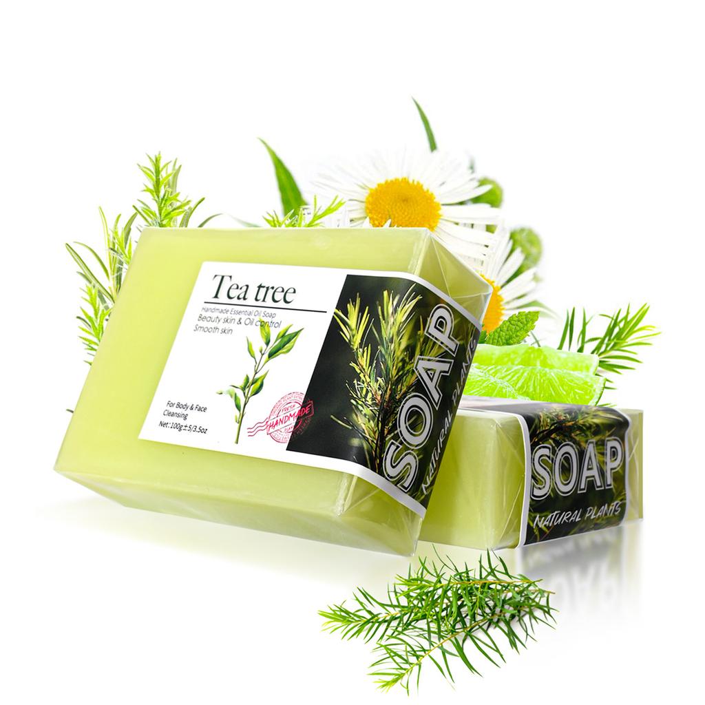 2Pcs100G Tea Tree Oil Soap Bar Deep Cleansing Facial Bath Bar Acne Pimple Control New Formula
