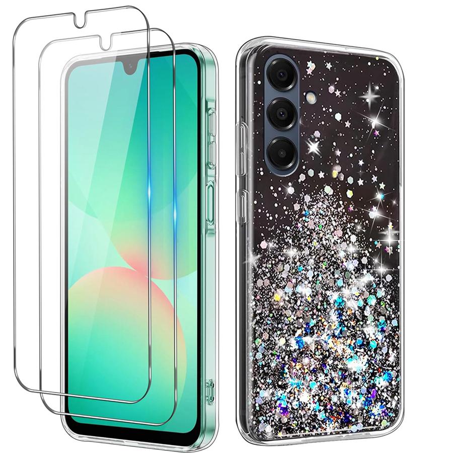 

3IN1 Glitter Bling Case Cover FOR Samsung Galaxy A17 5G / A17 Phone Case +2PCS Tempered Glass Screen Protector Phone Case Galaxy A17 чёрный