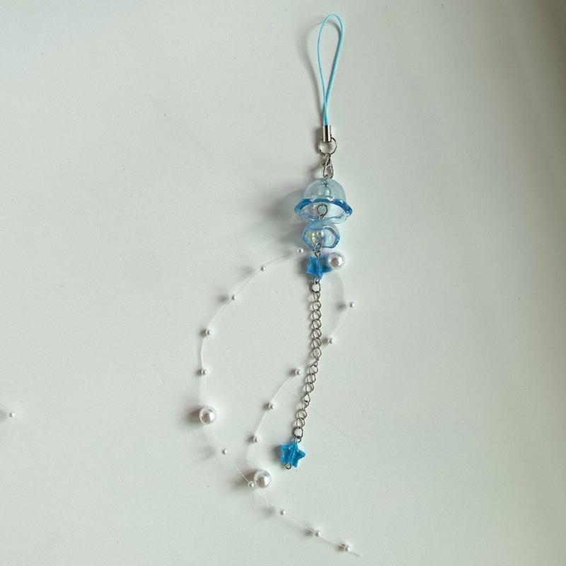Unique Crystal Jellyfish Pendant Keychain Charming Star Pearl Mobile Phone Chain for Bags Backpack Star Phone Lanyard