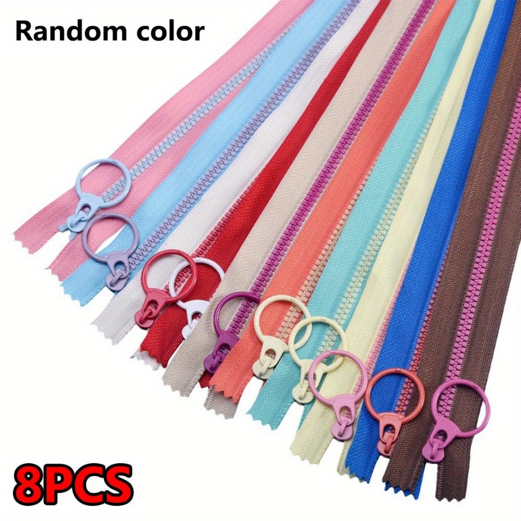 8pcs Random Color 20cm/7.8inch Colorful Nylon Zippers with Lifting Ring - DIY Sewing Craft and Tailor Supplies
