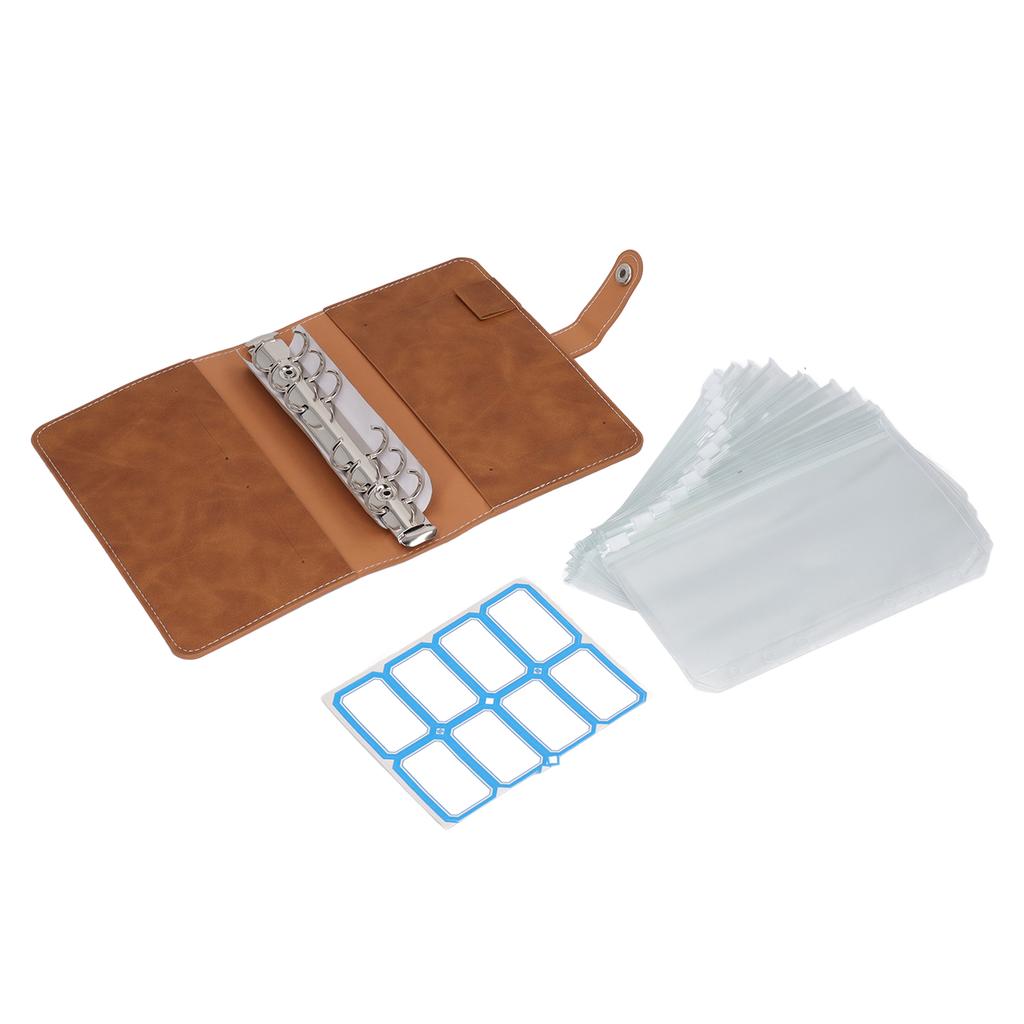Segregator na gotówkę A6 Przenośny rozmiar Skóra PU 6 dziurek Dziurkowany Segregator budżetowy z 12 przezroczystymi kieszeniami zapinanymi na zamek Małe etykiety