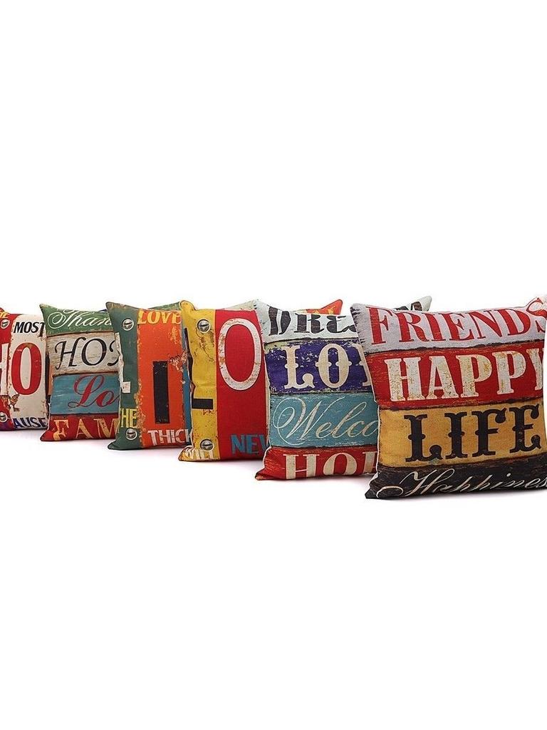 Premium Housse De Coussin Carr Coton Imprim Lettres Rtro Mlang For Timeless Elegance