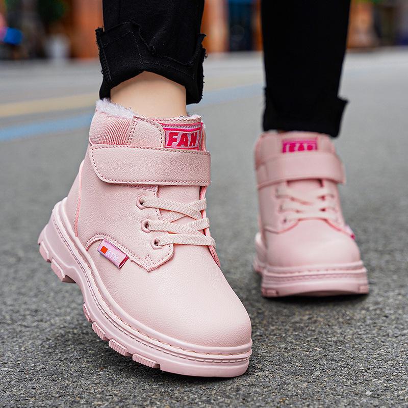 Children's Winter 2023 Martin Boots - Waterproof Leather, Velvet Lined, Non-Slip, Casual Short Boots for Medium and Large Kids.