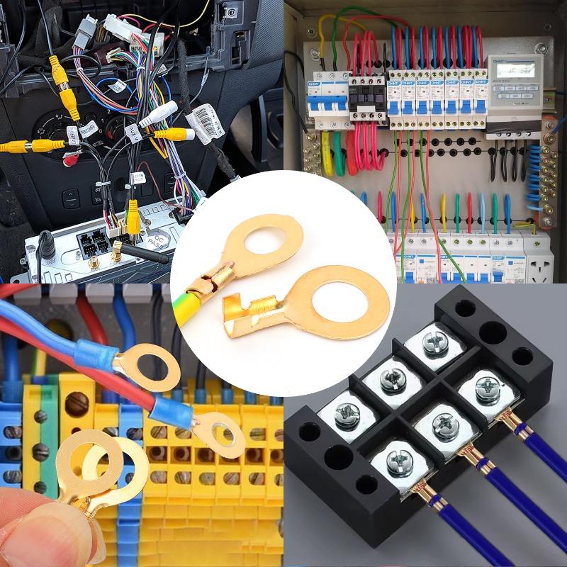 New M5/M6/M8 O-type Lugs Terminals Cold-Pressed Connector Brass Tab Wiring Nose Combination Set 35pcs/set Round Terminal Block