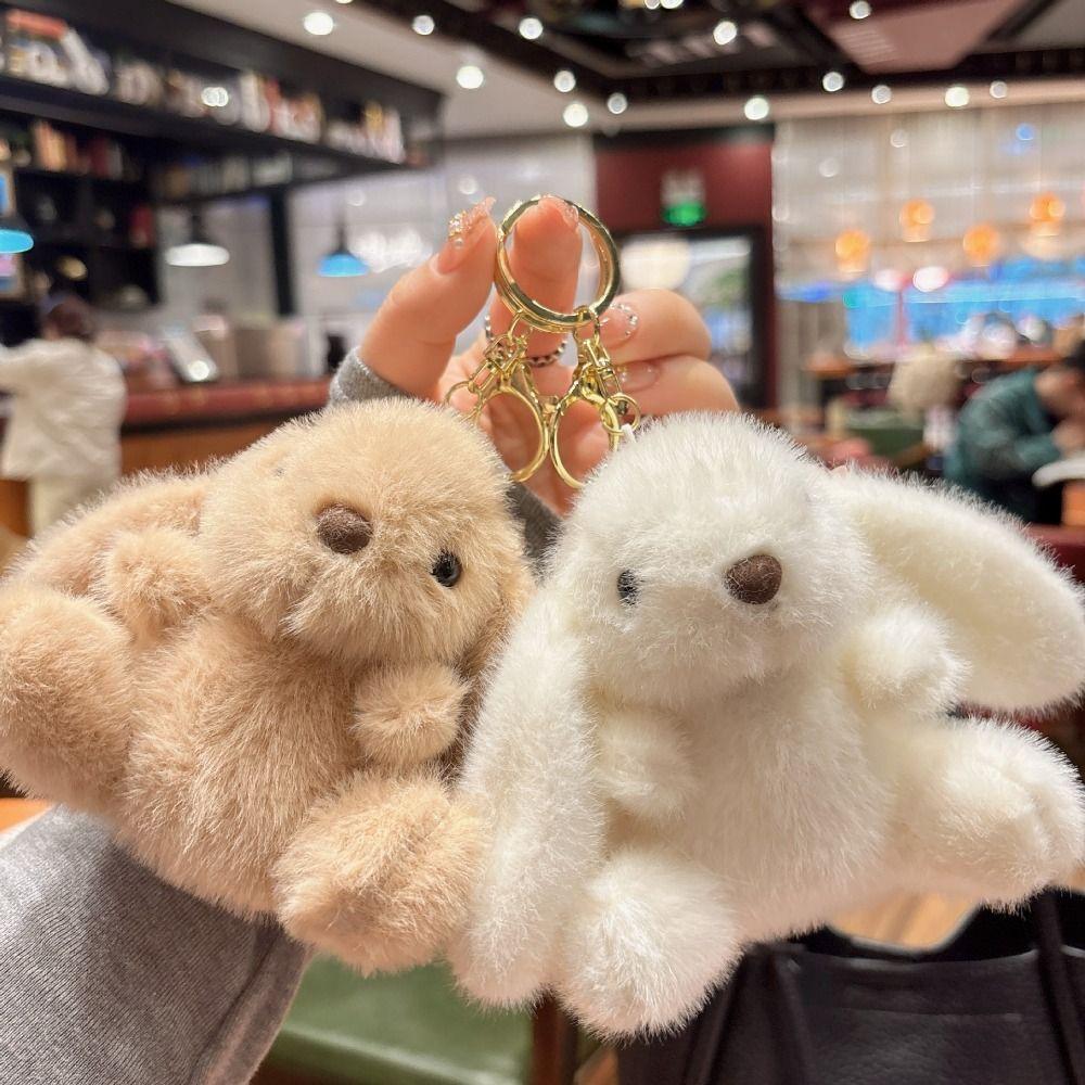 Bag Charms Rabbit Plush Pendant Metal Ring Rabbit Plush Key Ring Rabbit Fur Keychains Backpack