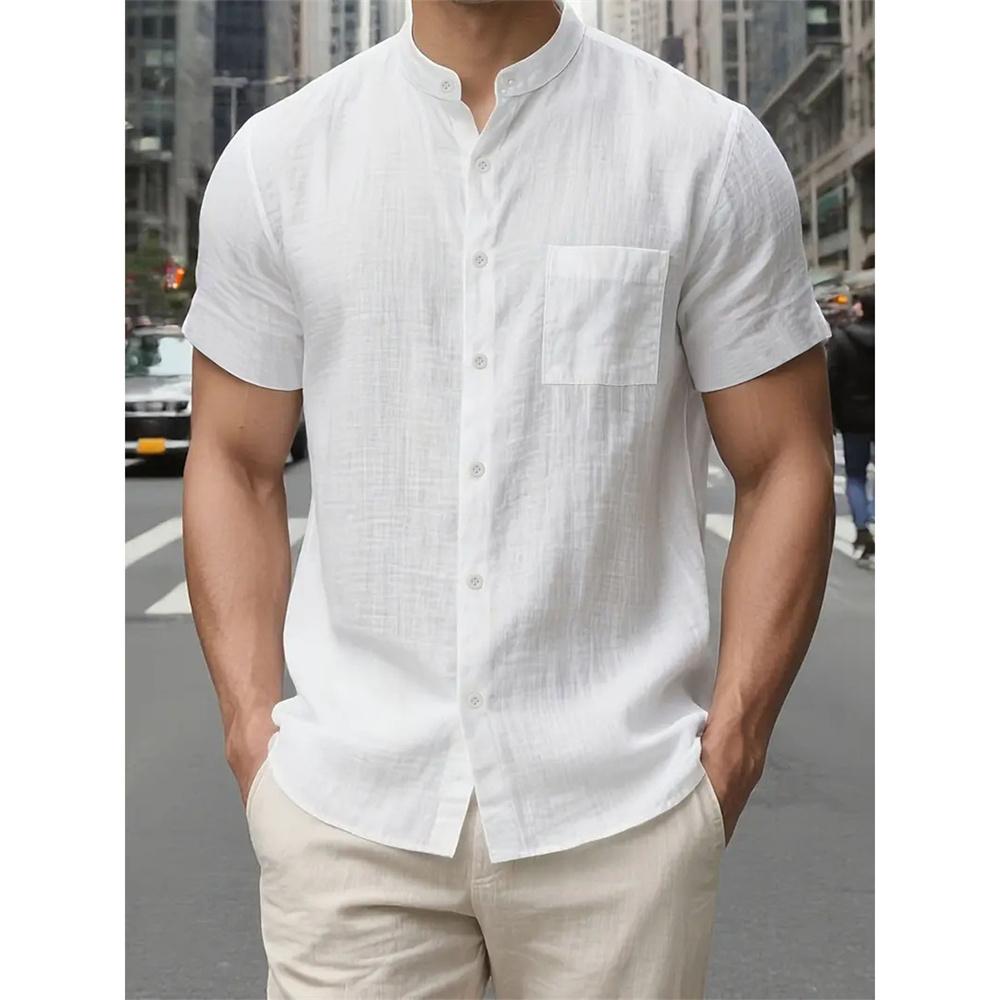 

Summer New Shirt for Men Short Sleeve Solid Color Casual Simple Style Solid Color Single Breasted Cotton Linen Male Cozy Top XXL
