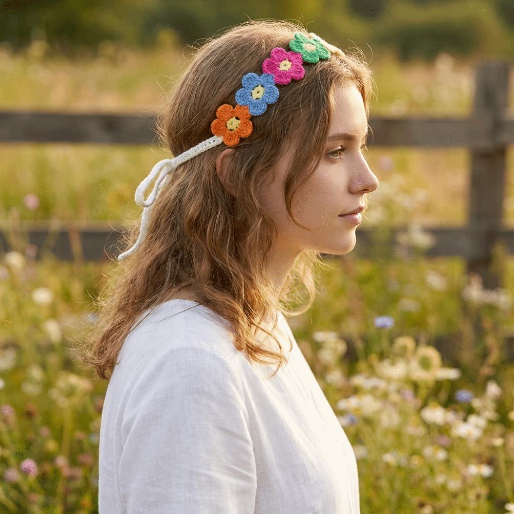 Countryside Style Crochet Hair Bands French Knit Headband Vintage Flower Hair Bands Women