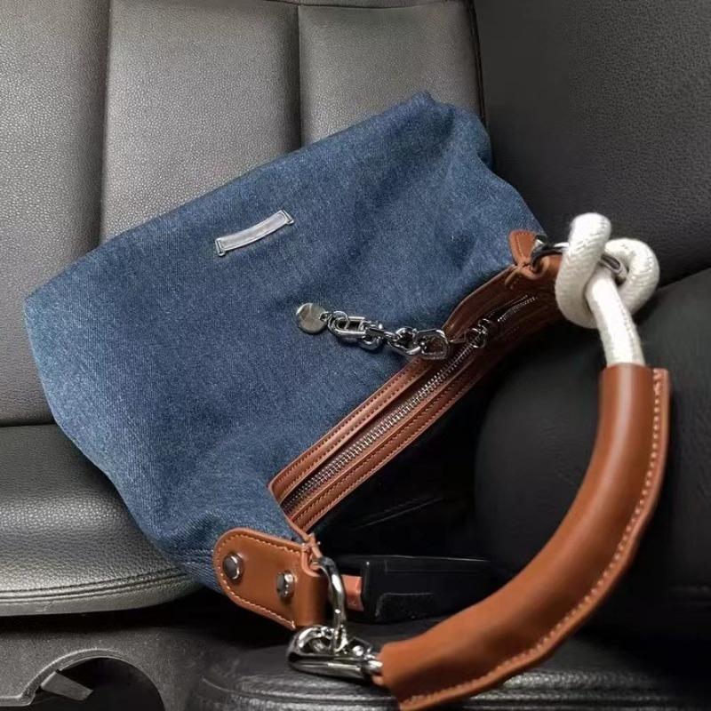 Niche design denim underarm bag women, new large-capacity tote bag fashionable shoulder bucket bag