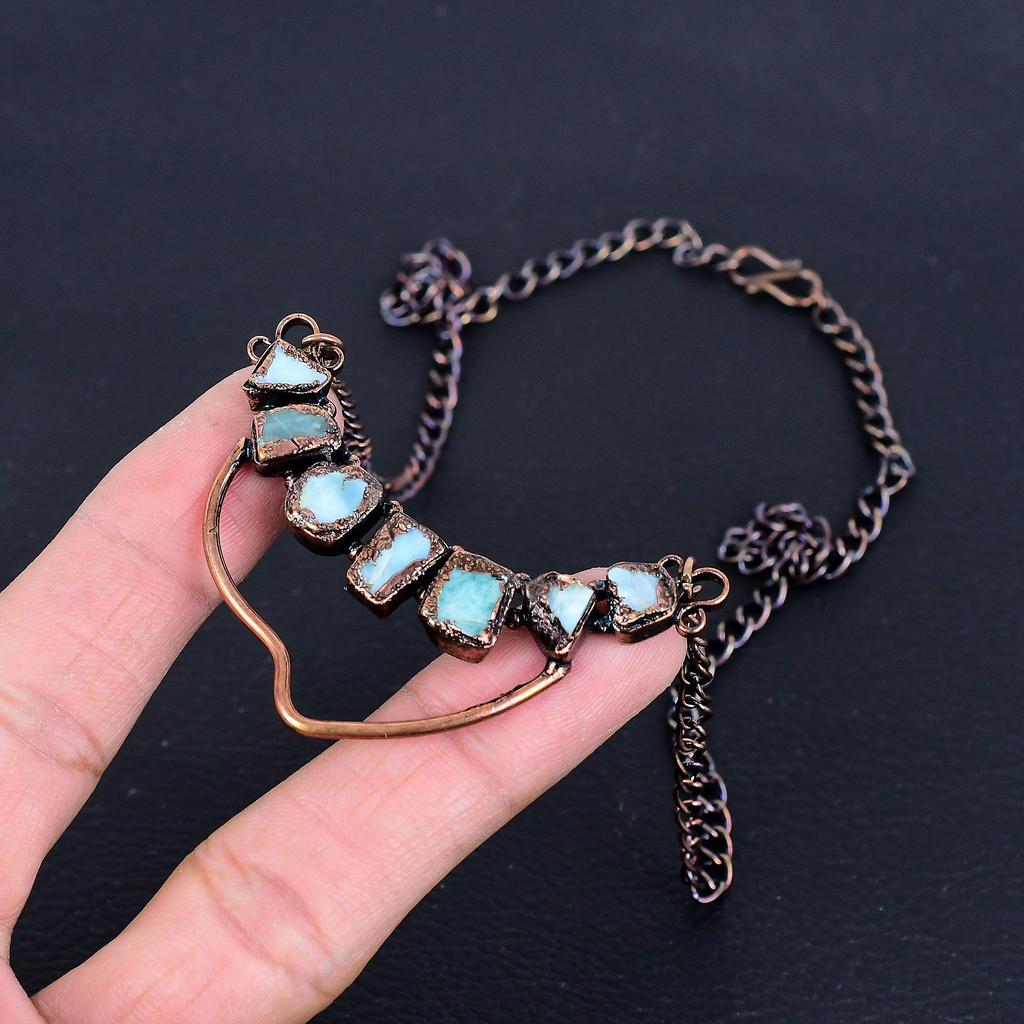 Larimar Necklace, Gemstone Copper Electroformed Jewelry Necklace, Handmade Jewelry, For Anniversary Gift