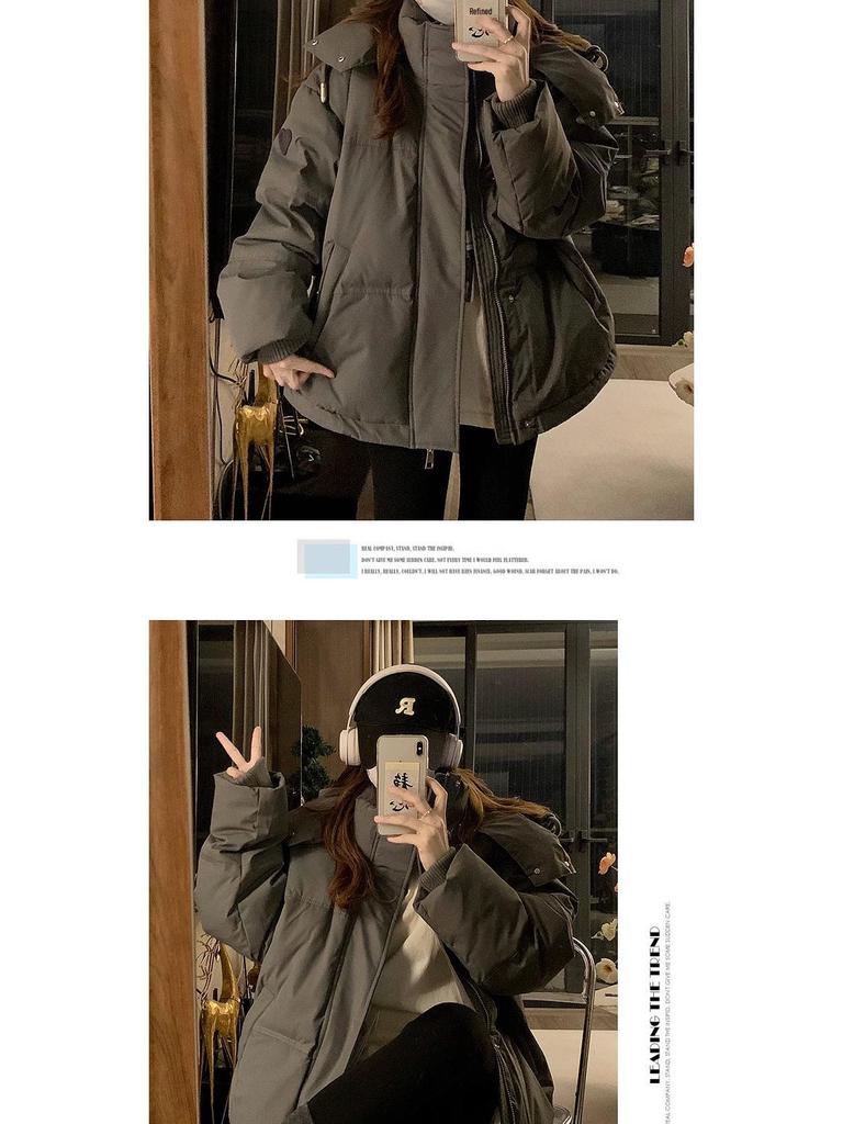 2024 Gray Cotton-Padded Jacket for Girls - Autumn/Winter Style for Middle/High School Students