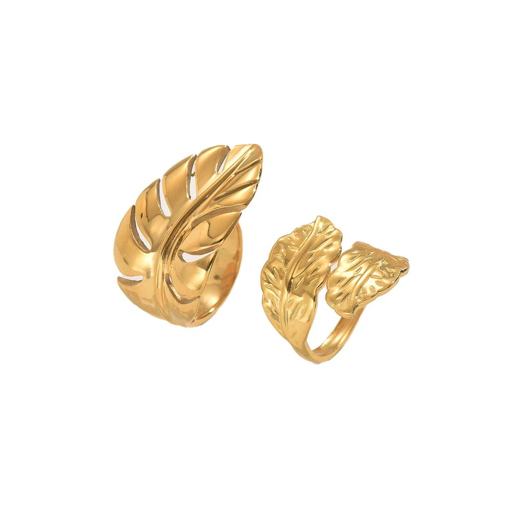 Wind Ladies Ring Set 18k Electroplating Leaf Design Opening Adjustment Ring Versatile Jewelry Women