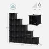 SONGMICS 15-Cube Storage Unit, Shoe Rack, DIY Shelving System, Stackable Cubes, PP Plastic Shelf, Wardrobe, Closet Divider, for Bedroom, Office, Black