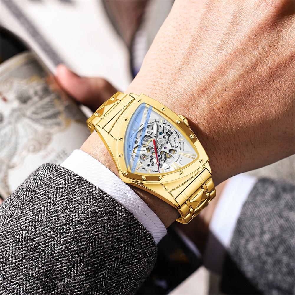 Automatic Man Watch Luxury Stainless Steel Triangle Dial Mechanical Wristwatches Skeleton Waterproof Luminous Watch