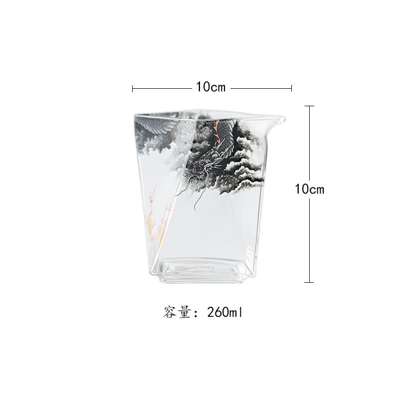 

260ml New Chinese-style Dragon Pattern Glass Equalizer Cup,Home Use High-temperature Resistant Square Tea Dispensing Accessories 260ml