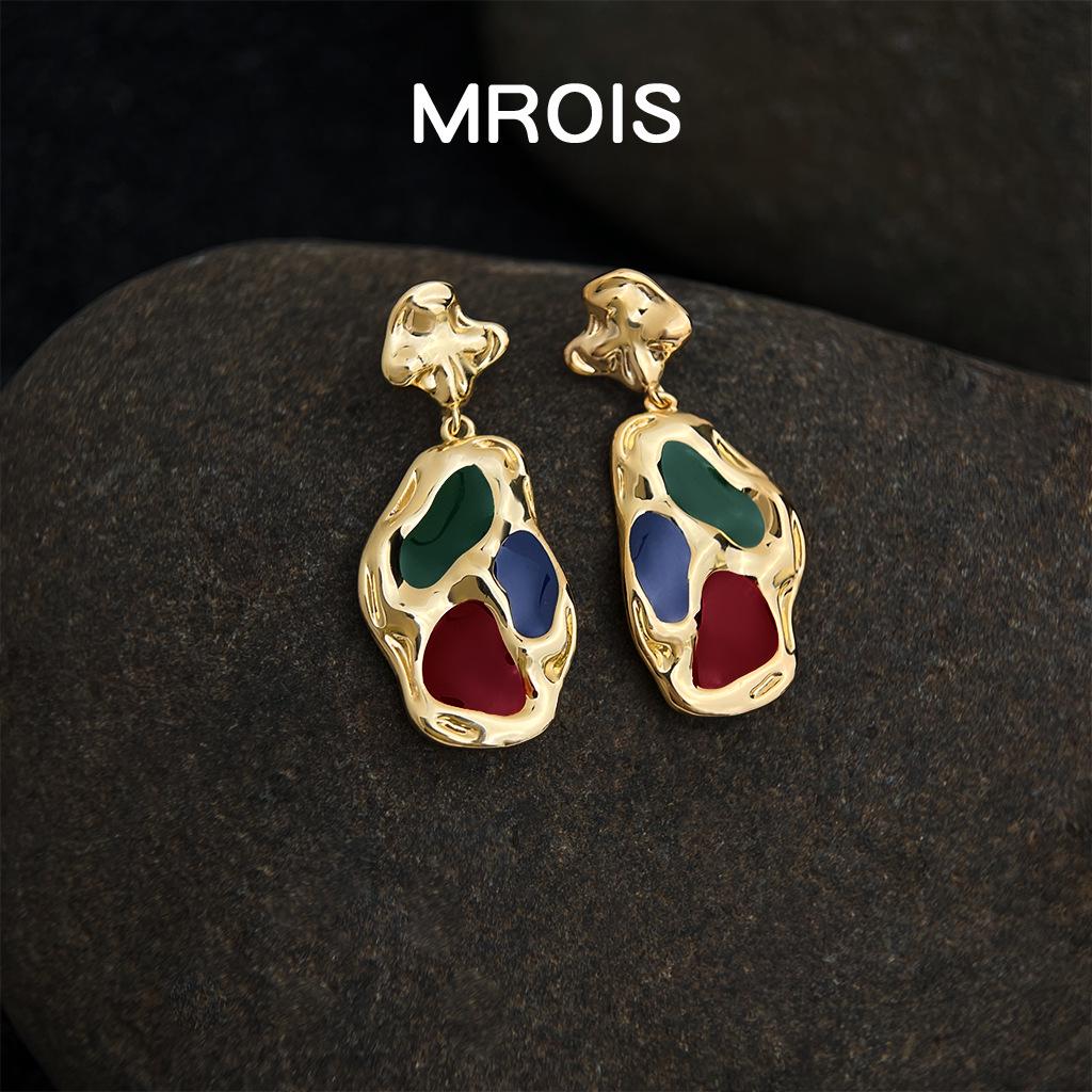 

Серьги-палитры с эмалевой глазурью, позолоченные 18-каратным золотом - Ретро-художественный стиль для женщин