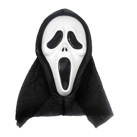 Soft Plastic Horror Masque Halloween Ghost Full Face Masque, Screaming with Realistic Fanged Skull Prop Hood, Scary Costume Accessory for Cosplay