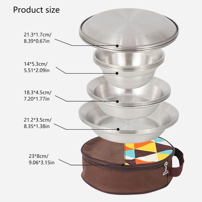 Set of 16 Stainless Steel Camping Plates Outdoor Dinnerware Barbecue Tableware Travel Friendly Meal Plate Cookwares