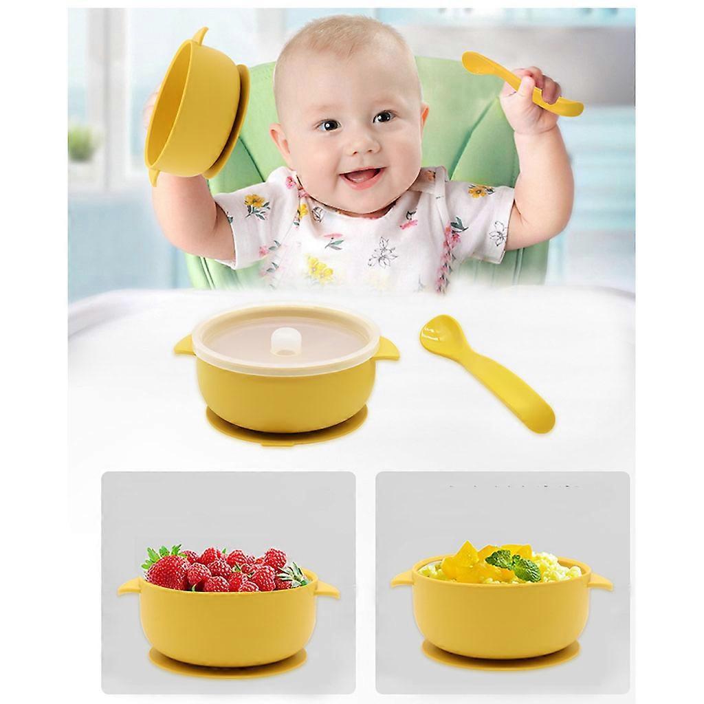 2 Pcs BPA Free Silicone Waterproof Baby Suction Bowl with Lid Training Spoon Set Non-Slip Learning Feeding Food Dish Mint Green