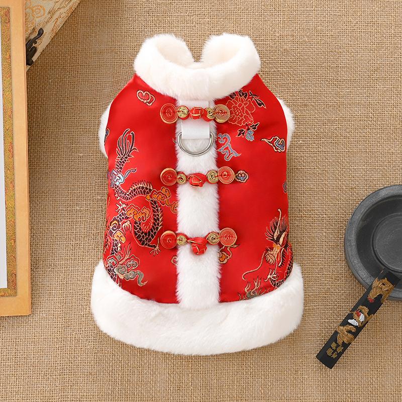 2026New Year Dog Clothes Chinese Style Tang Suit Pet Cotton Clothing Festive Print Thicken Keep Warm Dog Jacket Coat XS- XXL
