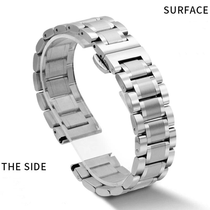 5 Pointer Solid Stainless Steel Strap 12/13/14/15/16/17/18/19/20/21/22/23/24mm Butterfly Buckle Men Women Metal Watch Band