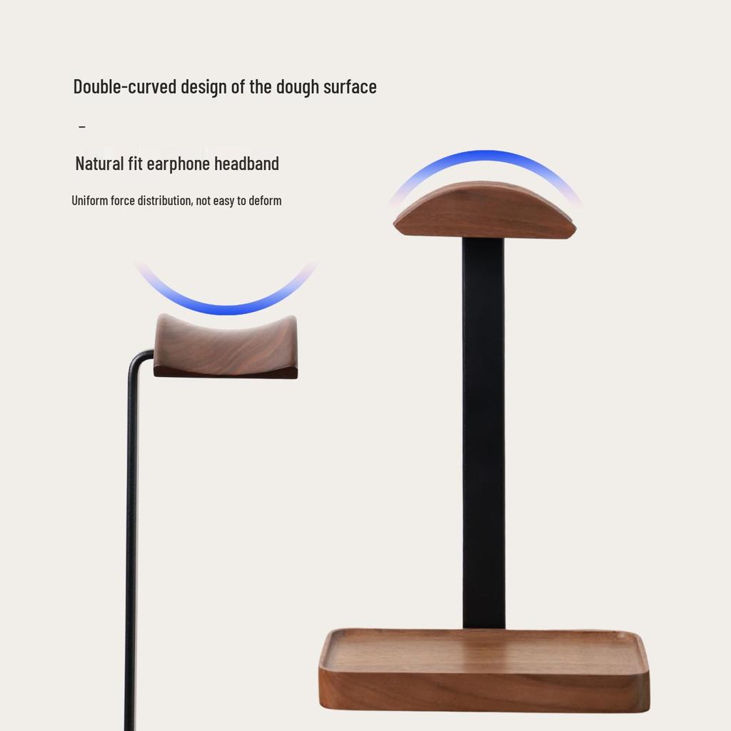 Solid Wood Headphone Stand with Base Storage - E-sports Gaming Hanger