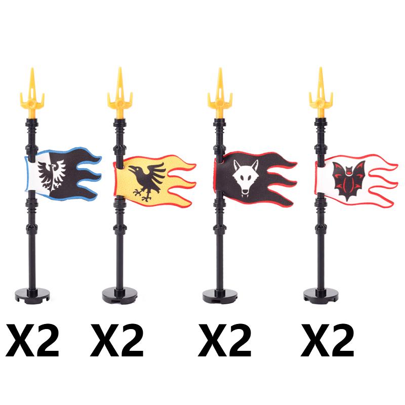 Medieval Military Solider Figure Weapon Accessory Sets Building Blocks Crusader Knight Armor Warrior Shield Sword Flag Brick Toy