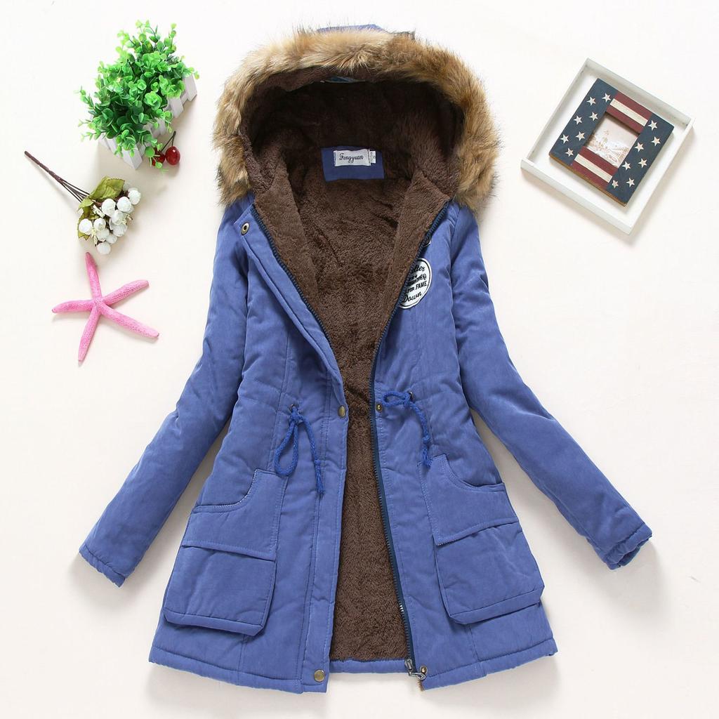 Autumn Winter Women Cotton Jacket with Fluffy Collar for Warmth Padded Casual Slim Coat Emboridery Hooded Parkas Wadded Thickened Oversized Coat Top
