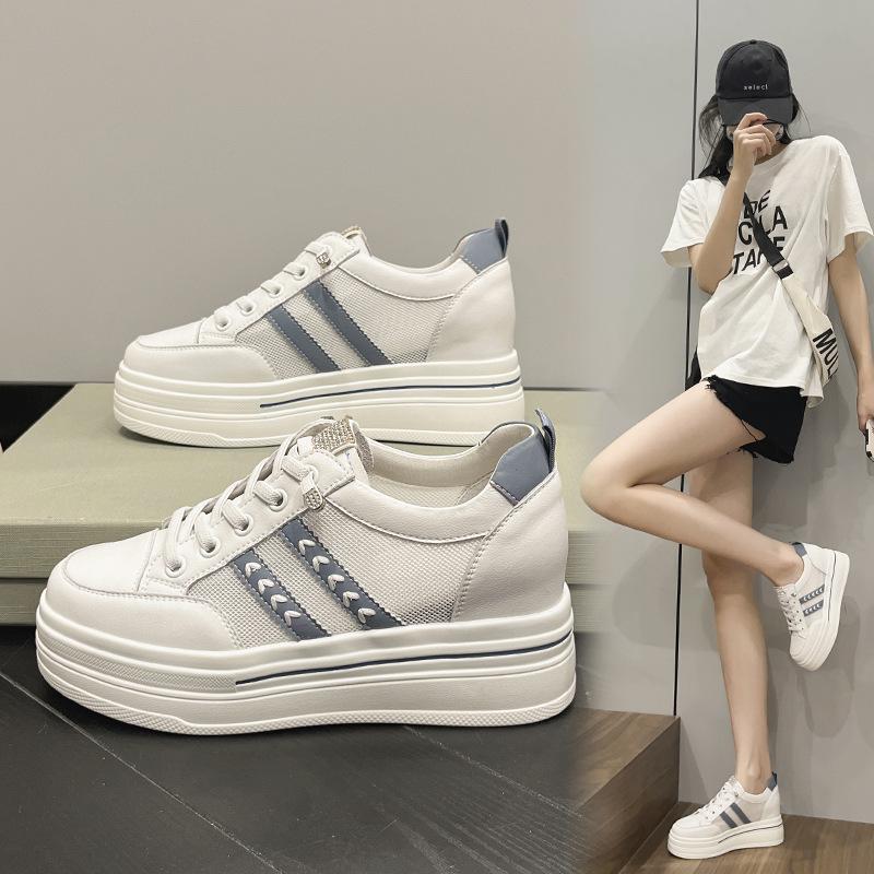 Platform White Shoes Women's 2025 New Women's Shoes Inner Height-increasing Shoes Children's Spring and Summer Breathable Casual Sports Board Shoes