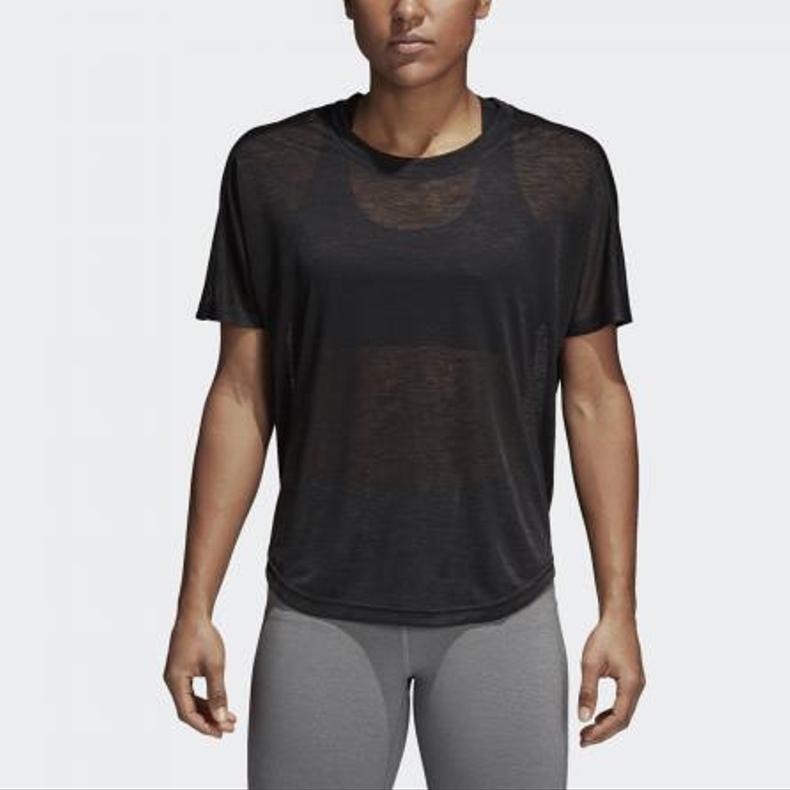 adidas T-shirt a Maniche Corte Girocollo Traspirante Casual da Esterno Tinta Unita Top da Donna Nera CF4448