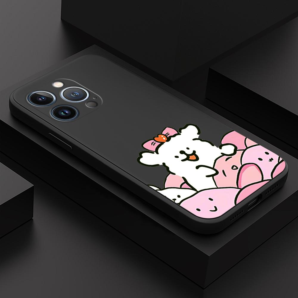 Cute Bow Puppy Phone Case for iPhone 15 14 13 12 11 Samsung Galaxy A12 A52 S24 S23 Xiaomi POCO Redmi Soft Square Liquid Silicone Cover Casing