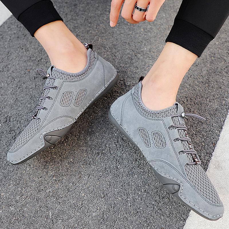 Fashion Summer Men Leather Casual Shoes for Men Flats Comfortable Sneakers Lightweight Walking Shoes Men's Casual Breathable Mesh Shoes