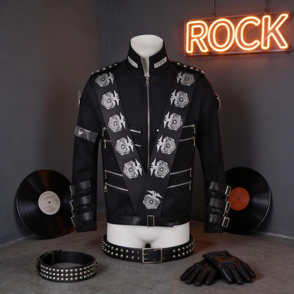 Giacca Costume di Michael Jackson Per Cosplay e Performance sul Palco in Tessuto di Poliestere Per Uso Teatrale
