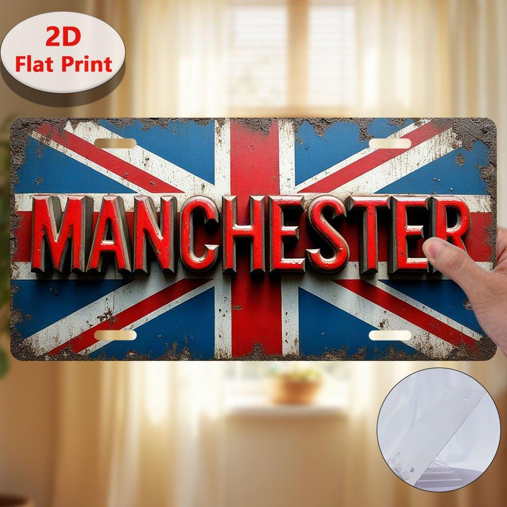 D Flatpc Vintage  Sign Decorative Plaque Manchester British Flag Sign UK Travel Souvenir European Landmark Decor 15x30cm(5.9x7.8inch)