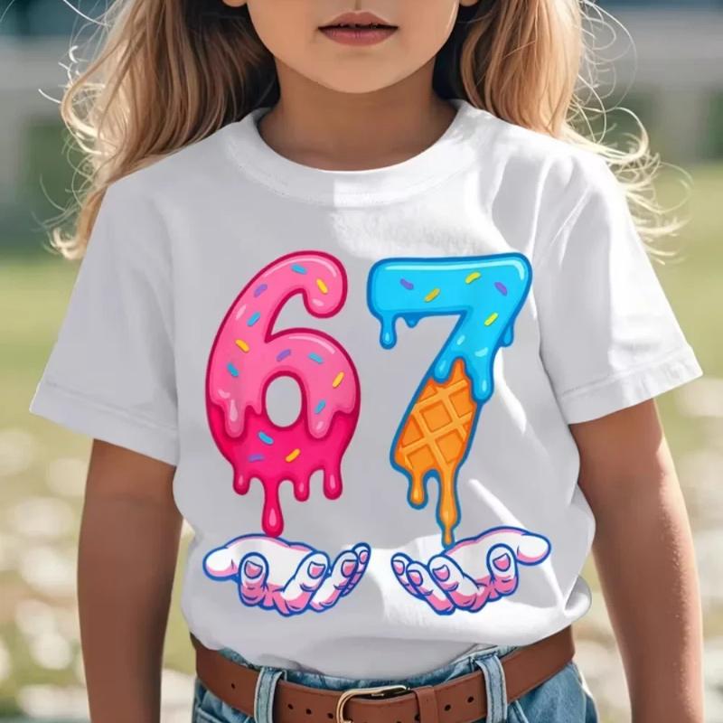 Kids Fun Digital Summer Short Sleeve T-Shirt Cotton Loose Comfortable Top Street Fashion Casual Trendy