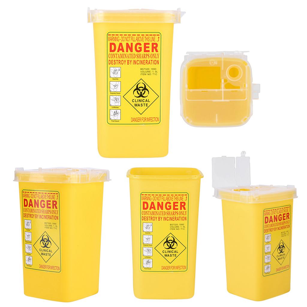 Tattoo Medical Plastic Sharps Container Biohazard Needle Disposal 1L Size Waste Box Yellow