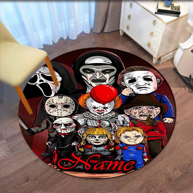 Custom Name Halloween horror Printed Round Rug Carpet Chair Rug Area Rug Entryway Doormats,for Office Chair Living Room Bedroom Kitchen Room.
