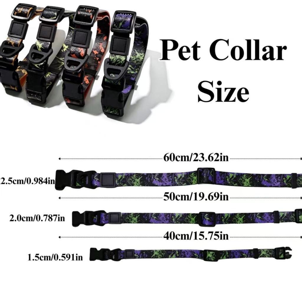 Waterproof PVC Dog Collar and Leash Set Adjustable Printed Pet Collar with Quick Release Buckle for Small Medium Large Dogs