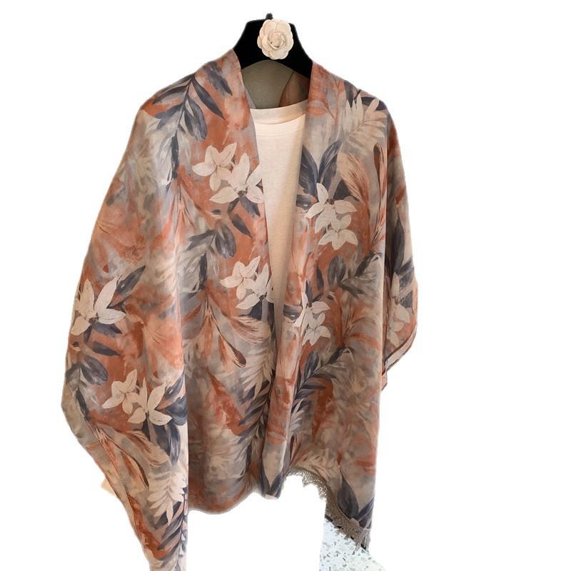 Spring Warm Flower Wild Cloak Elegant Chinese Style Silk Scarf Versatile Encrypted Bali Yarn Scarf Warm Sunscreen Windproof Shawl