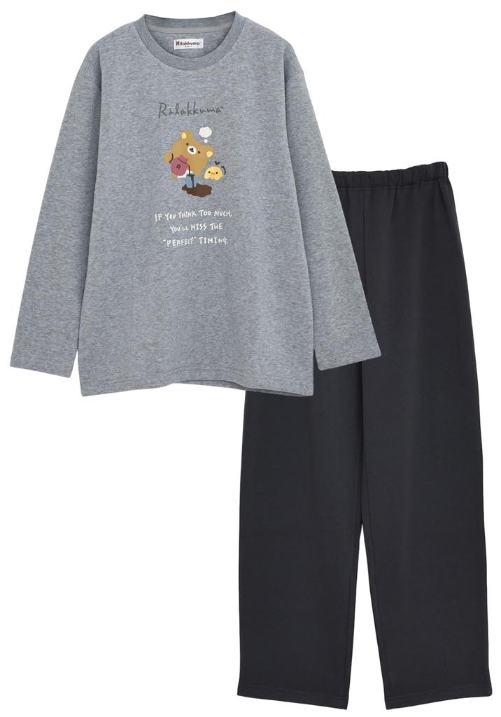 Kaitak Family Rilakkuma Long Sleeve Shaggy Fleece L Women's Pajamas, Gray, Brown, M, (M, Gray)