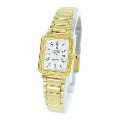 Junghans MEISTER QUARTS Reloj Pequeño Retro con Números Romanos Blancos y Reloj Dorado con Almacenamiento de Accesorios para Reloj Estilo Antiguo para Mujer (JE-110L) &