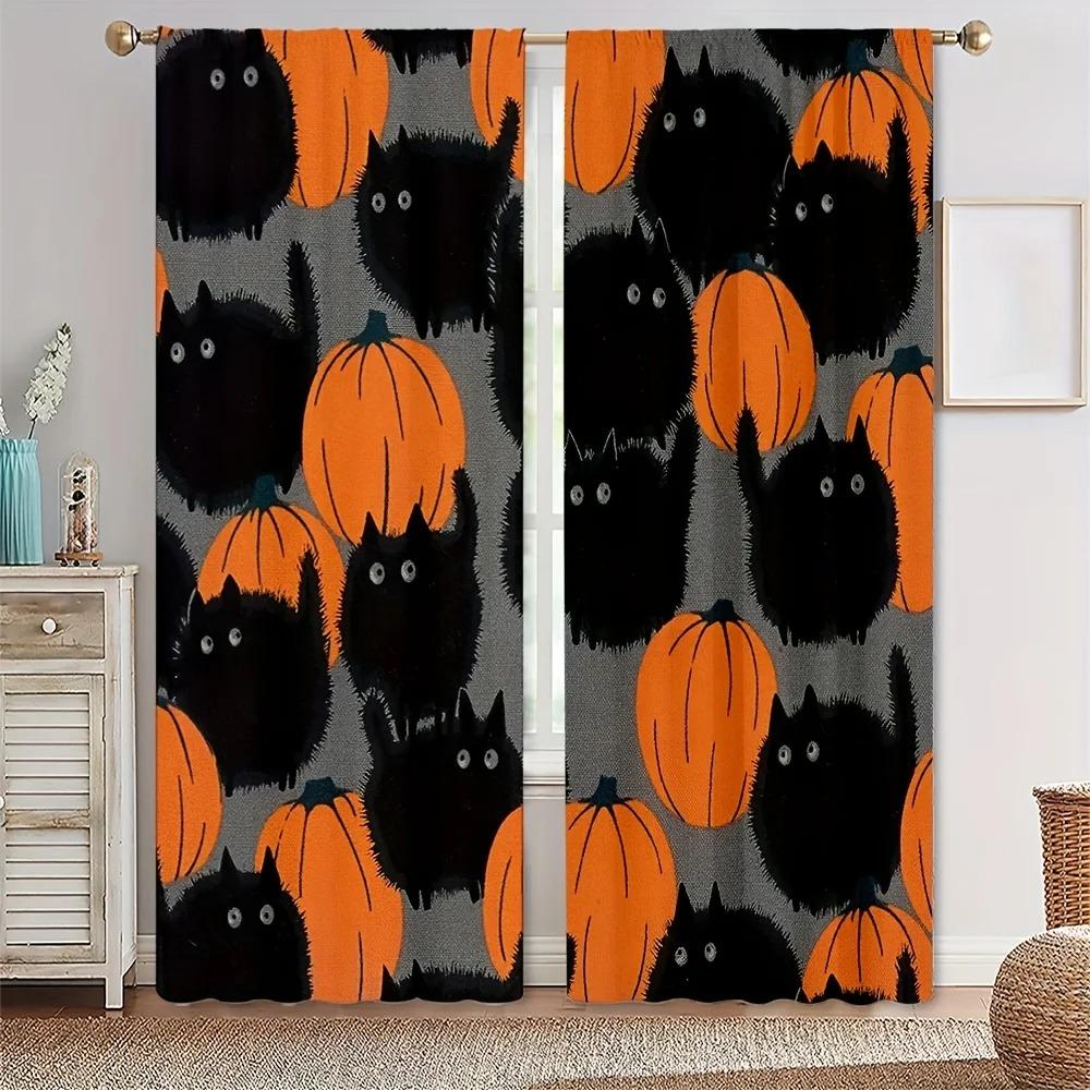 Halloween Härligt Spöke Rolig Pumpa Svart Katt Fönstergardiner För Barn Sovrum Vardagsrum Badrum Kök Dörr Hall 2 delar