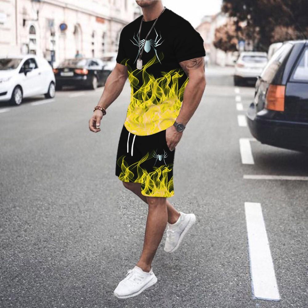 Men 2Pcs Sets Summer 3D Print Casual Gradient Suit Shirt  Shorts Streetwear Shirt Holiday Two Piece Suit