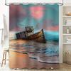 Boat Bath Mat Set Modern Waterproof Shower Curtain With Sunset Sky Scene For Bathroom Decoration. (59 Characters)