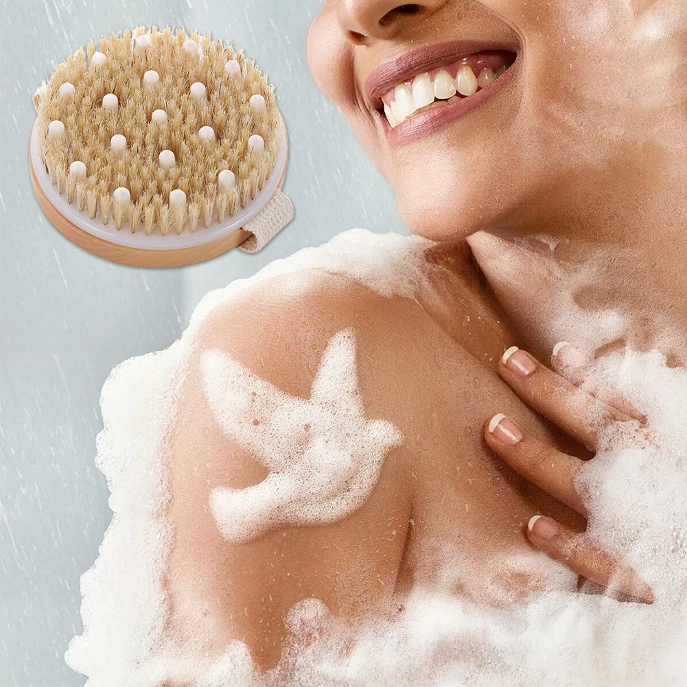 Body Brush Round Dry Brushing Shower Skin Brush Wooden Brush for Deep Cleansing & Soften Skin