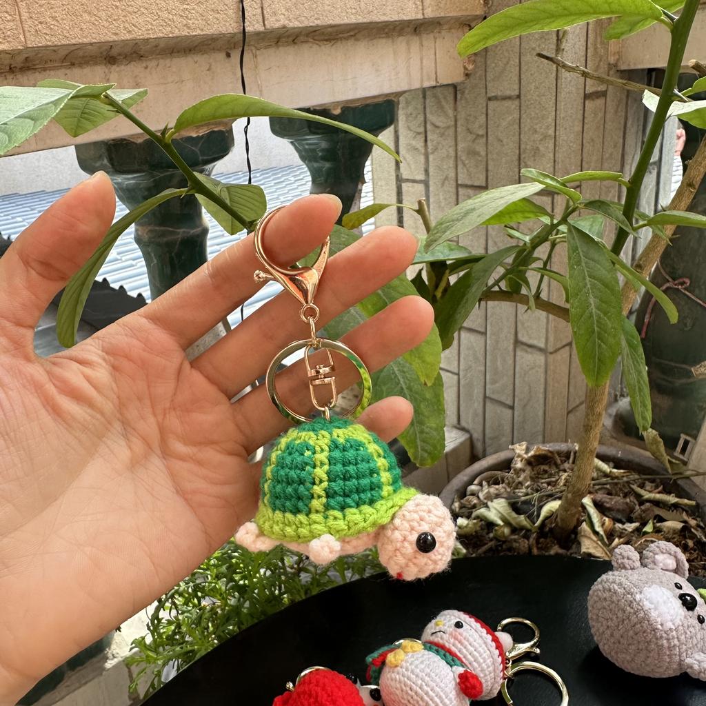 Handmade wool crocheted cartoon sunny day doll dog pig sheep chicken fox rabbit animal diy doll head key chain bag decoration